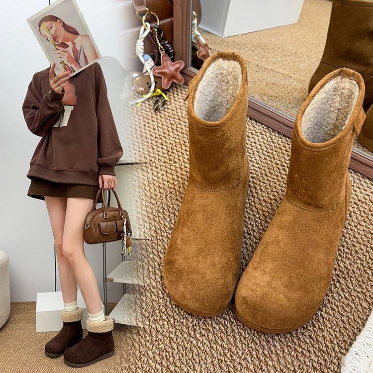 2025冬季新款绒面牛反绒可下翻内里加绒保暖时尚内增高雪地靴