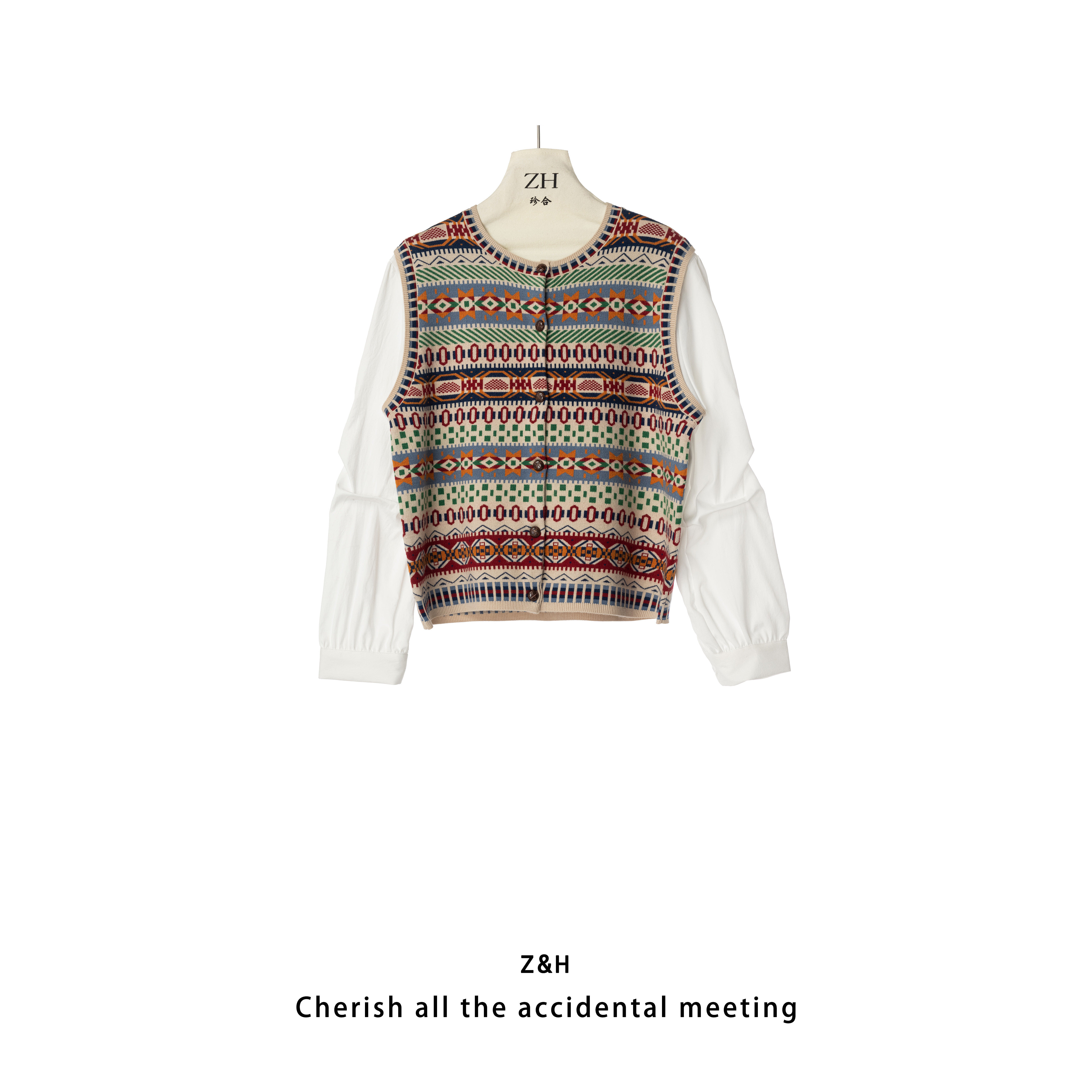 ZH【海屿浮光】圆领舒适假两件女长袖百搭洋气