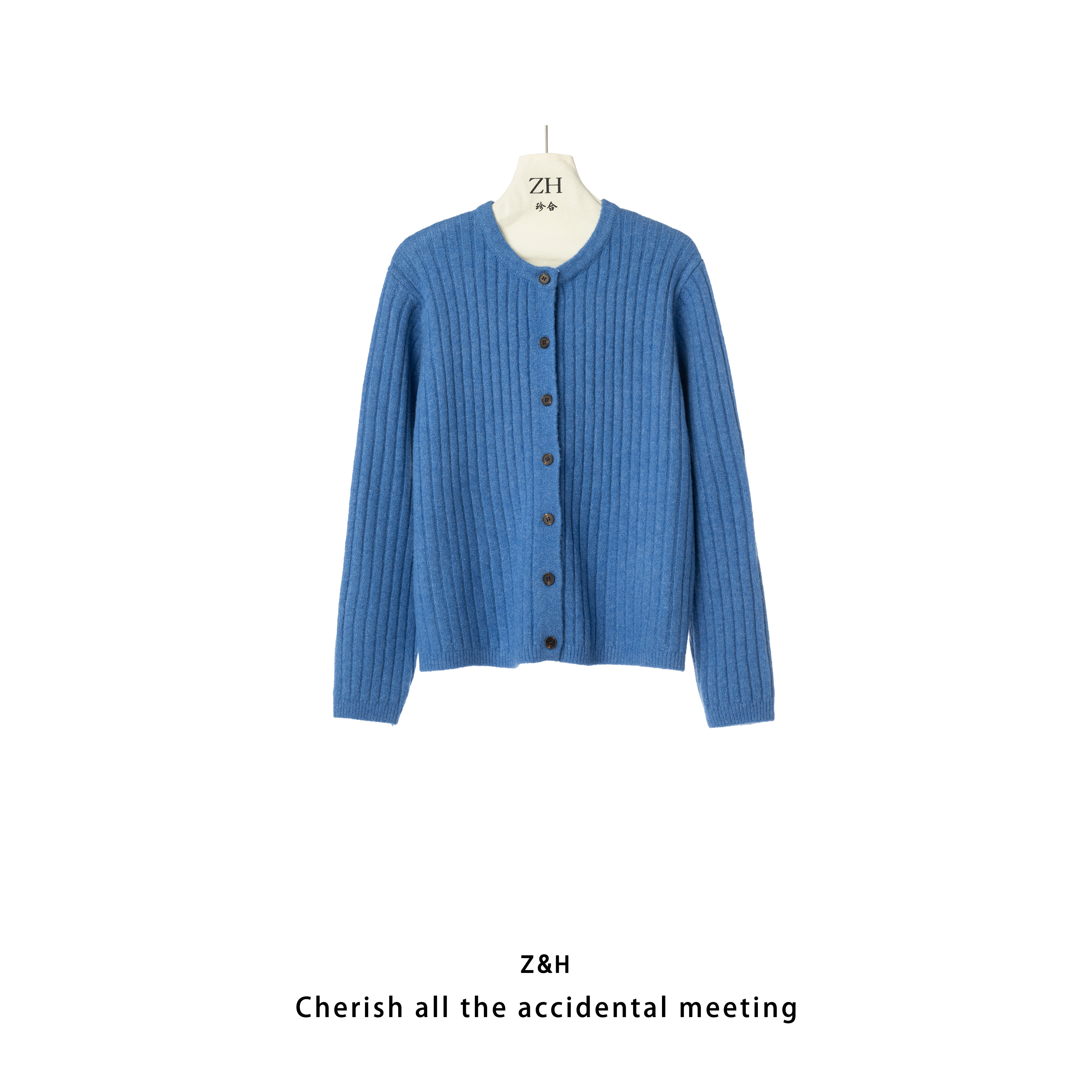 ZH【风铃挽歌】简约百搭圆领针织开衫女长袖毛衣外套