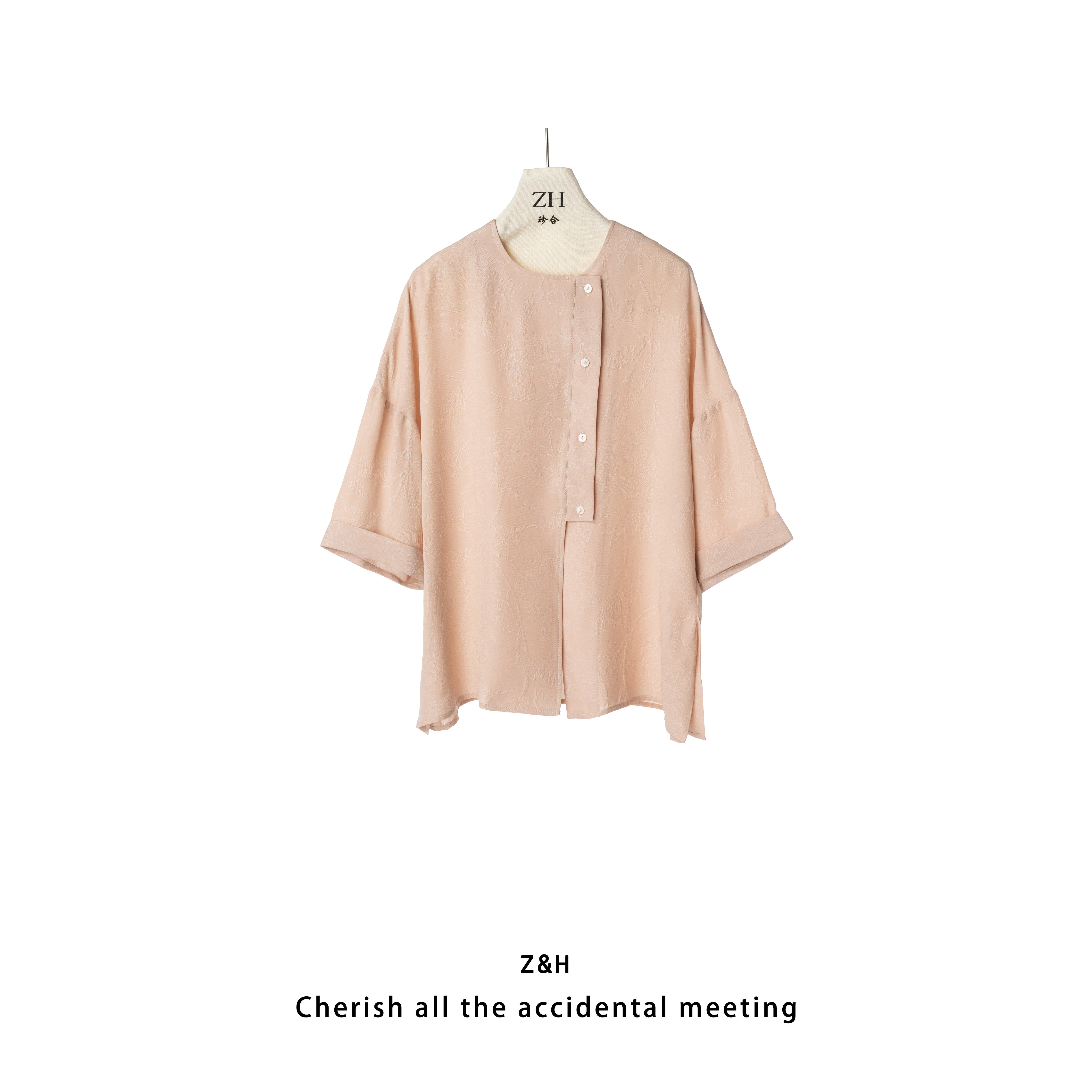 ZH【尘染】新款圆领文艺复古休闲纯色衬衫上衣女衬衣女装宽松通勤
