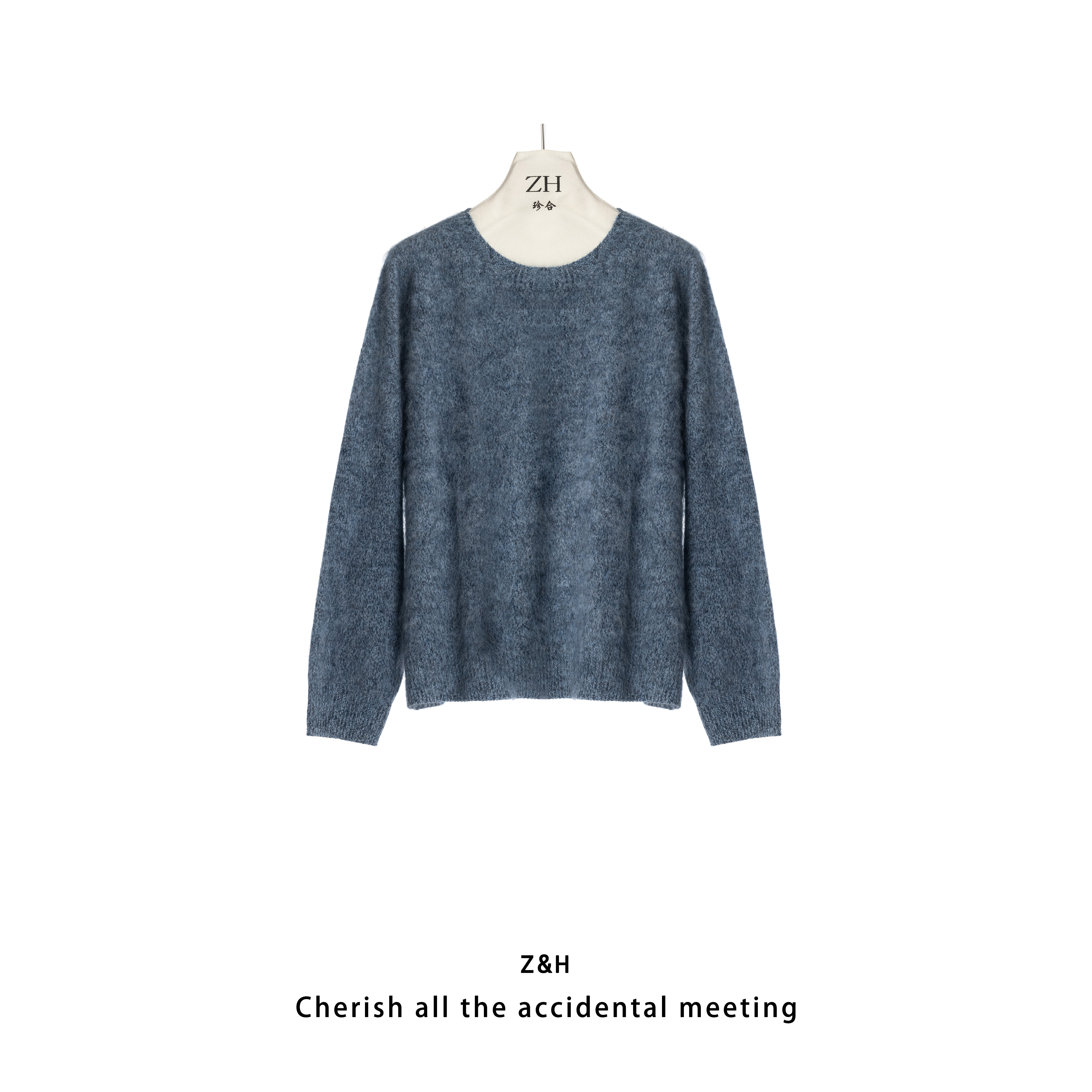ZH【蔚蓝气泡】圆领长袖针织衫女宽松显瘦百搭上衣