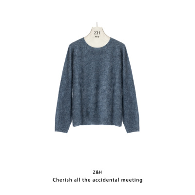 ZH【蔚蓝气泡】圆领长袖针织衫女宽松显瘦百搭上衣