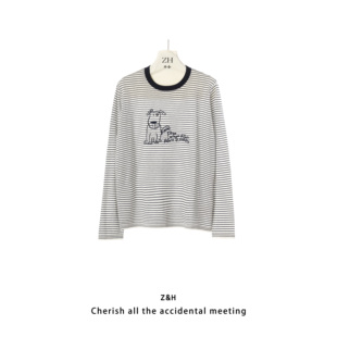 ZH【暮雨成诗】圆领条纹经典针织衫T恤女长袖舒适百搭