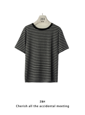 ZH【有木】圆领针织短袖条纹常规款T恤