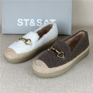 棉鞋 星期六专柜撤柜断码 加绒保暖冬季 休闲百搭厚底乐福鞋 处理女鞋