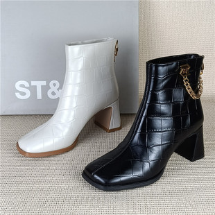 星期六专柜撤柜断码处理真皮马丁靴粗跟百搭舒适单里牛皮通勤短靴