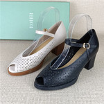 瑞贝卡专柜撤柜镂空玛丽珍鞋粗跟浅口一字扣舒适百搭通勤凉鞋单鞋