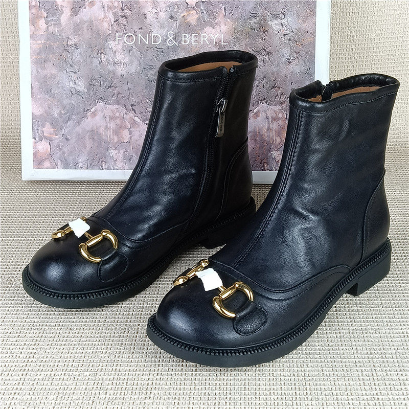 菲伯丽尔品牌撤柜断码处理真皮女靴低跟圆头百搭单里羊皮平底短靴,女鞋,时装靴,淘宝优惠券,粉丝福利购,淘宝优惠卷