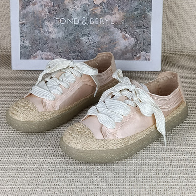 菲伯丽尔正品撤柜女鞋休闲风圆头系带平底渔夫鞋女舒适百搭女单鞋