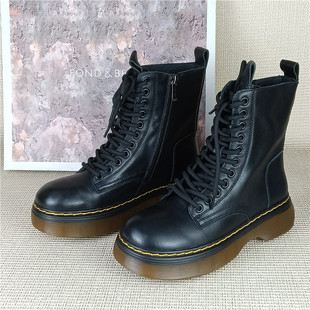 菲伯丽尔品牌撤柜断码真皮女靴英伦风马丁靴女冬季厚底增高短靴女