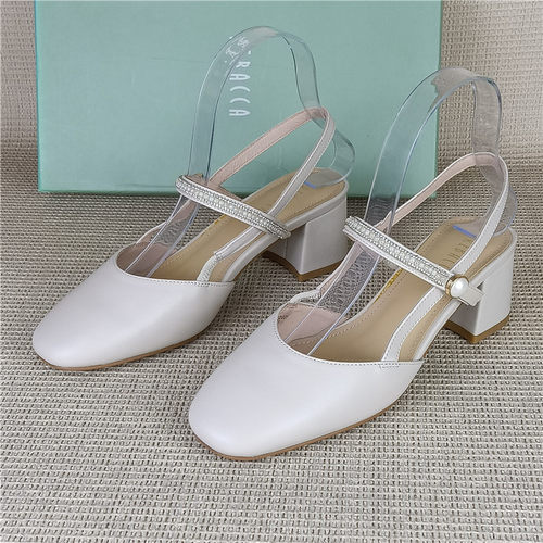 瑞贝卡专柜正品撤柜真皮女鞋百搭舒适法式包头凉鞋粗跟牛皮女单鞋