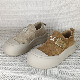 单鞋 春季 休闲风厚底女魔术贴圆头松糕底舒适百搭板鞋 撤柜撤柜女鞋