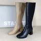 St&Sat星期六正品 撤柜长筒靴女粗跟瘦瘦靴显瘦高筒靴弹力靴百搭女