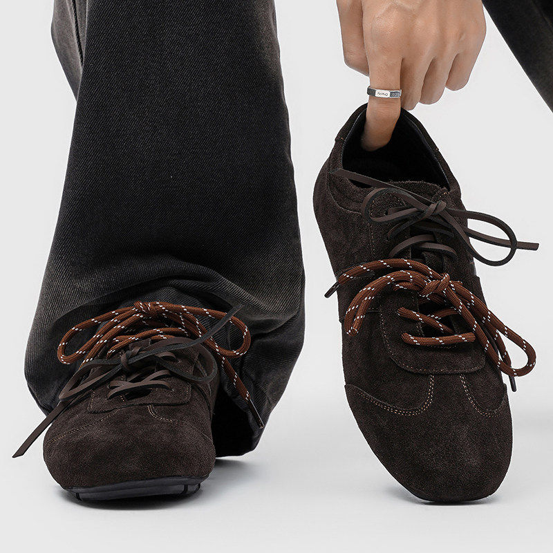 德训鞋男款棕色平底极简训练鞋运动足球鞋户外休闲复古通勤阿甘鞋