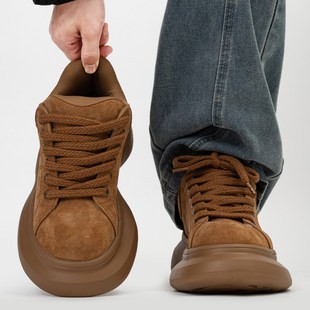 潮牌美拉德厚底面包鞋男女美式增高松糕大头鞋反绒皮休闲加绒板鞋