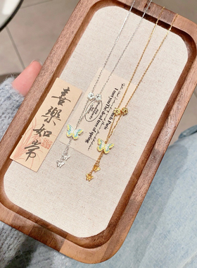 S925银珐琅蝴蝶流苏银项链送礼盒礼袋纪念日圣诞礼物顺丰12