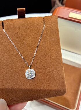 S925银纯银莫桑钻方糖项链纯银项链不褪色礼盒礼袋新年顺丰3