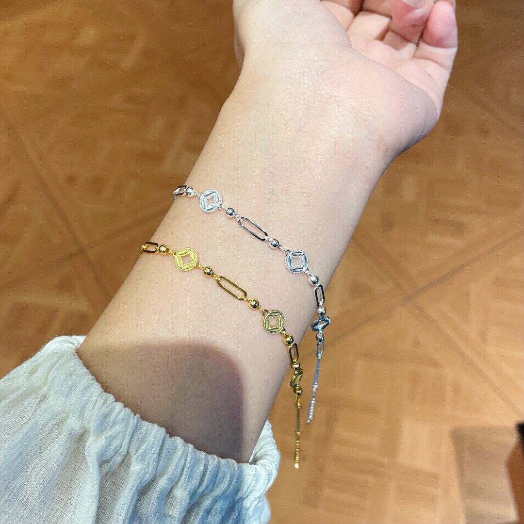 S999银纯银新款铜钱足银手链送礼盒礼袋纪念日礼物顺丰2