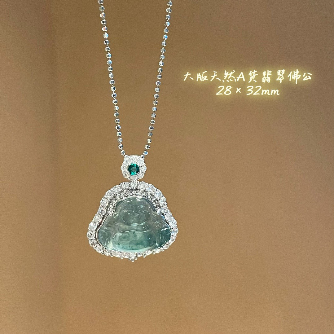 S925银新款翡翠佛公项链不褪色送礼盒礼袋包邮2