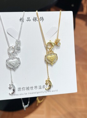 S925银纯银拉丝爱心流苏纯银项链不褪色礼盒礼袋新年顺丰3