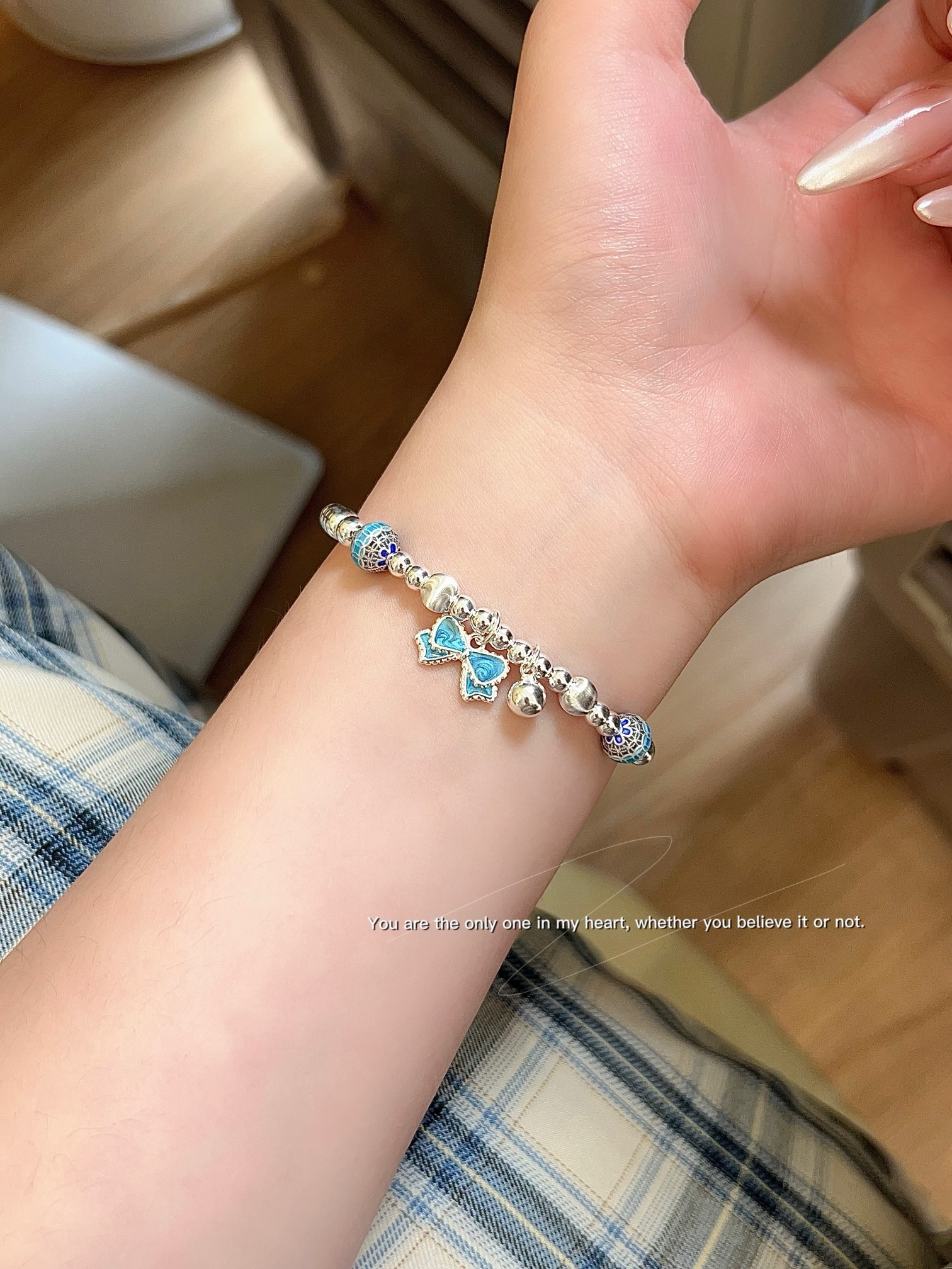 S925银纯银法郎蝴蝶结手链不褪色纪念情人七夕礼物送礼盒顺丰7