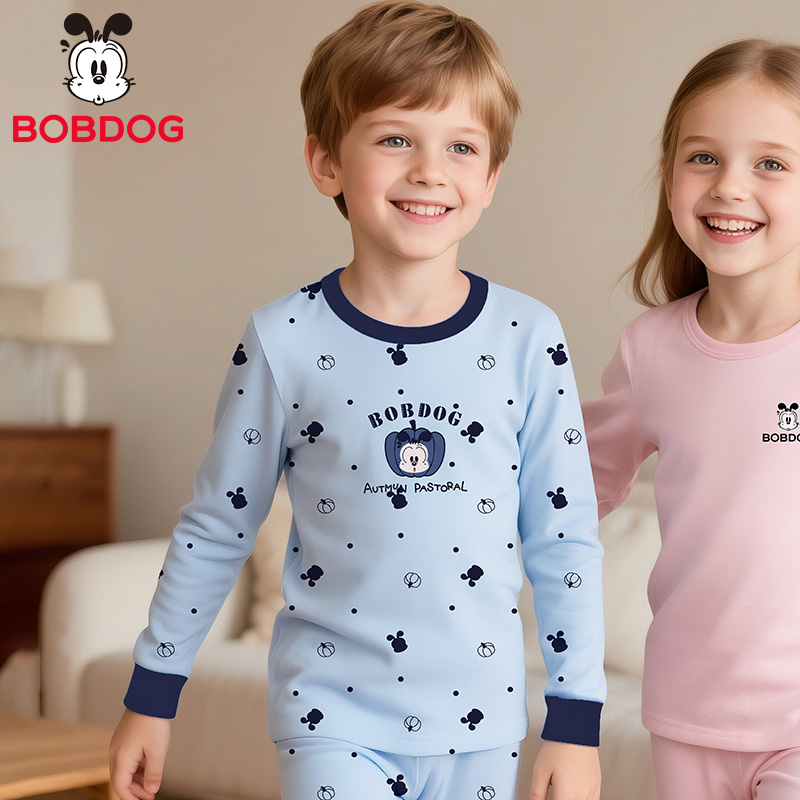 100%全棉260克巴布豆儿童秋衣秋裤套装韩版男童长袖家居服睡衣