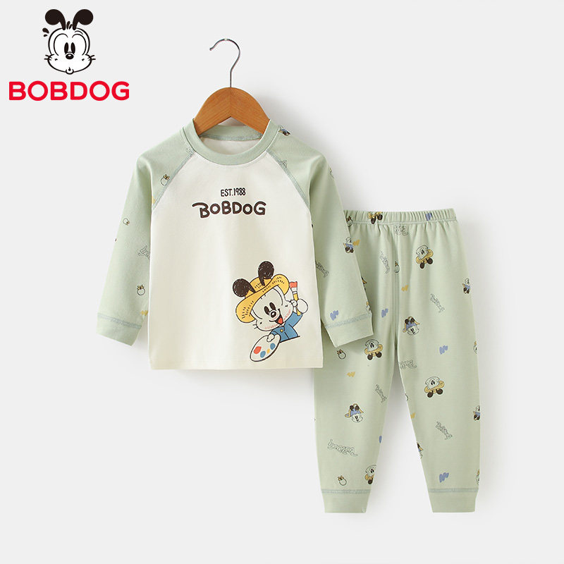 100%全棉巴布豆儿童秋衣秋裤套装韩版男童长袖内衣家居服宝宝睡衣
