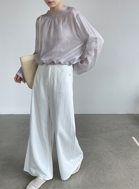 滔川  韩系圆领苎麻轻薄小衫女26夏季宽松抽绳百搭防晒上衣T3981