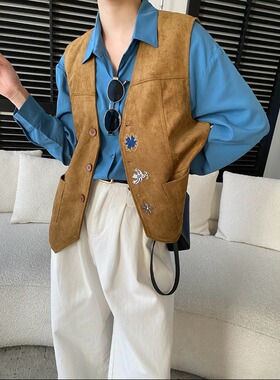 司南 早春新款 南法腔调复古时髦刺绣麂皮绒马甲外套叠穿 SN8580