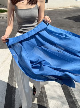 橘芷春夏新款韩系设计感穿搭蓝色衬衫宽松小众衬衣长袖8002