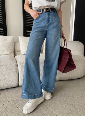 司南 拿手版型 法式复古水洗休闲高腰显瘦直筒阔腿牛仔裤 SN8751