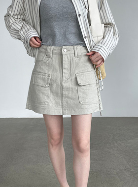 滔川 复古工装牛仔短裙女2026夏高腰A字显瘦半身裙有衬裤U88055