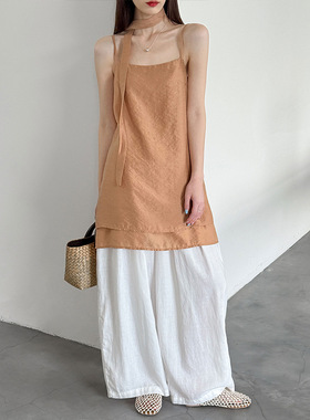 橘芷夏季新款韩系百搭上衣纯色宽松海滩小吊带（带腰带）8516