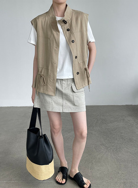 滔川   26夏季新款立领工装风马甲女抽绳无袖外搭上衣M8712