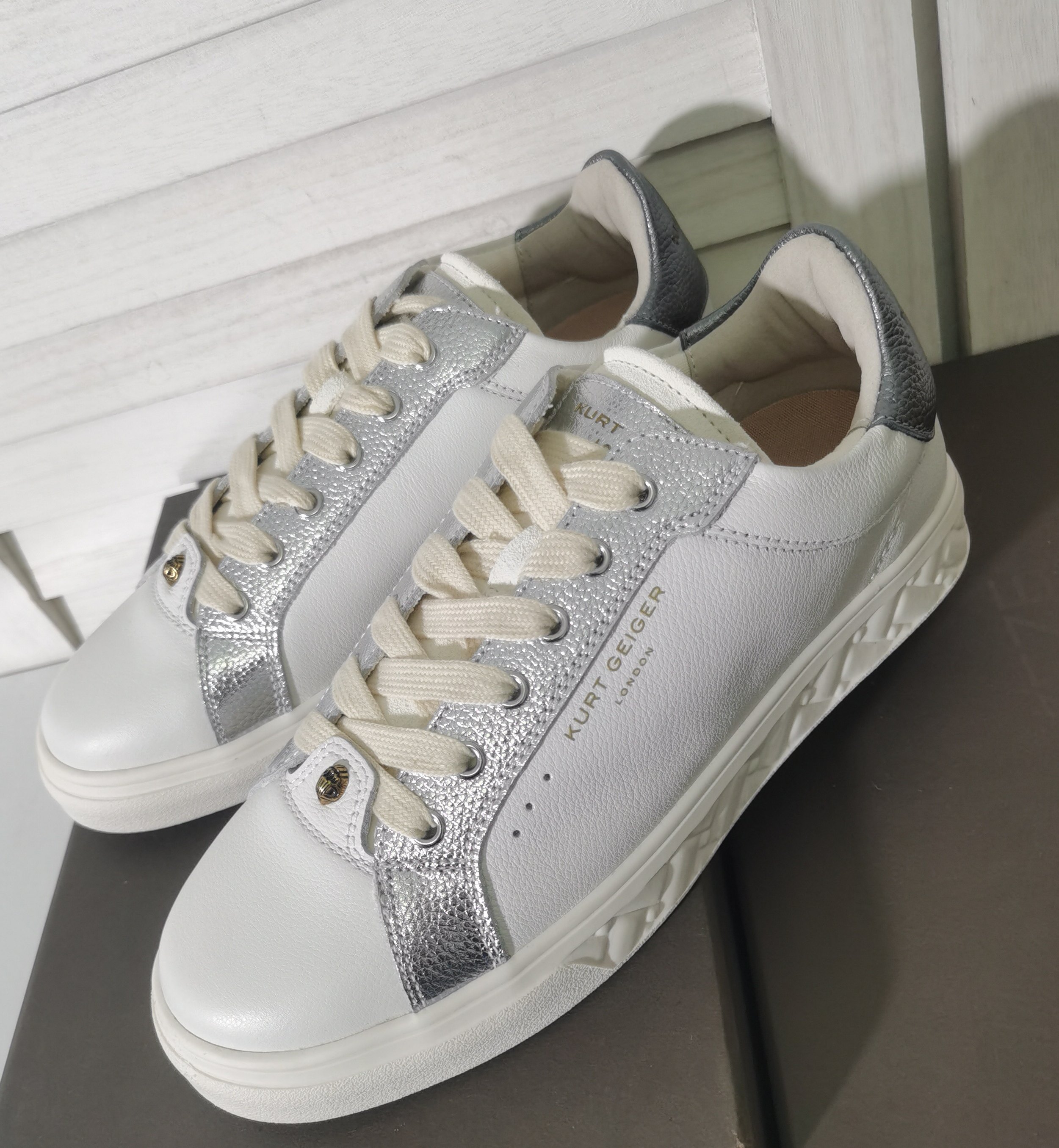 英国kg外贸品牌系带休闲四季小牛皮白银拼色舒适乐福德训平底女鞋,女鞋,休闲板鞋,淘宝优惠券,粉丝福利购,淘宝优惠卷