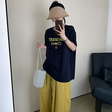 欧洲站2025夏季新款欧货休闲圆领短袖字母印花宽松大版短款T恤女