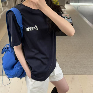 歐貨休閑寬松圓領短袖 撞色字母ins風簡約T恤女 新款 歐洲站2025夏季