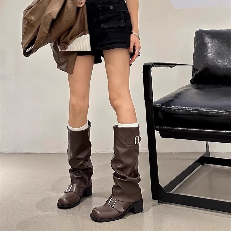 thumbnail for However, knee boots, women's thick heels, 2025 spring and autumn new women's boots, European and American boots, boots, round-toed Western knight boots