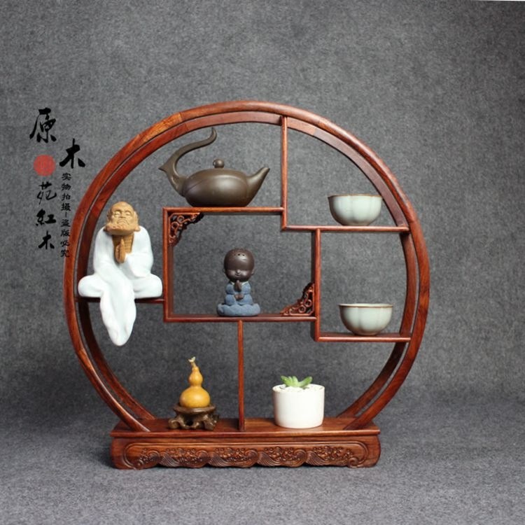 榫卯结构红酸枝古玩奇石架多宝格