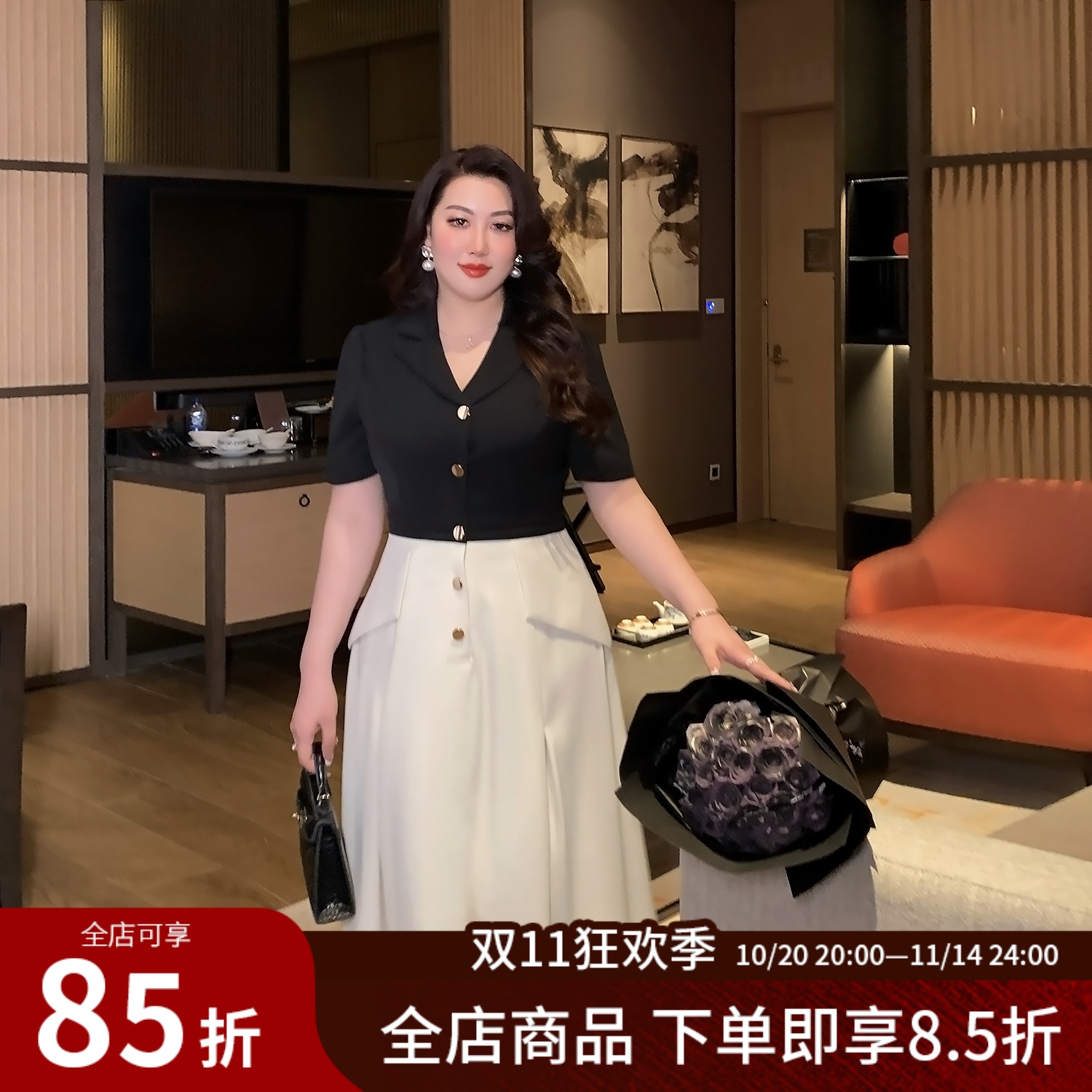 大码女装高端绝美气质西装连衣裙