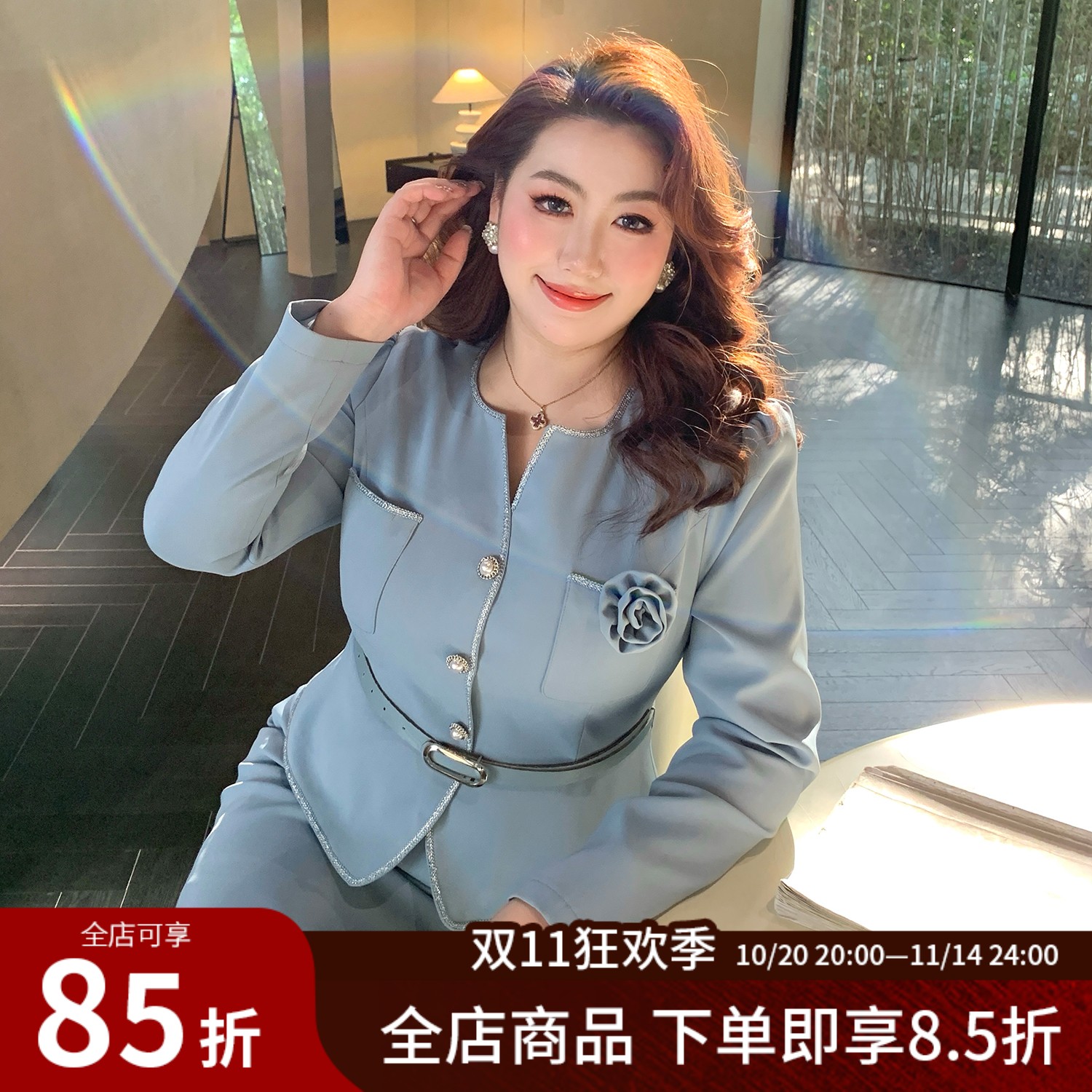 大码女装法式高级感假两件连衣裙