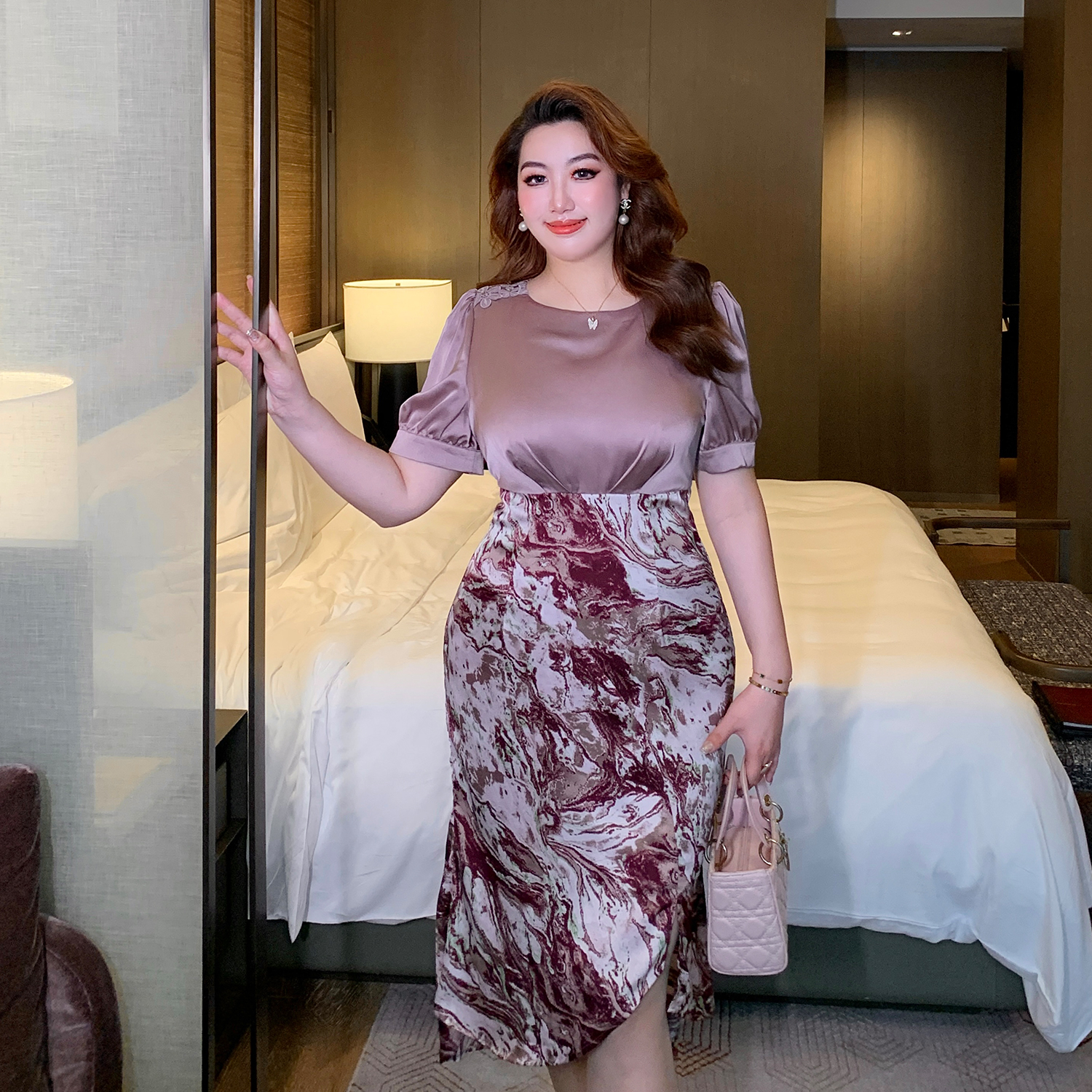 大码女装法式复古轻奢鱼尾连衣裙
