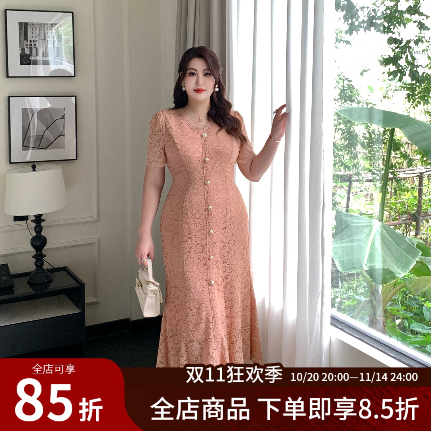 大码女装法式轻奢名媛蕾丝连衣裙