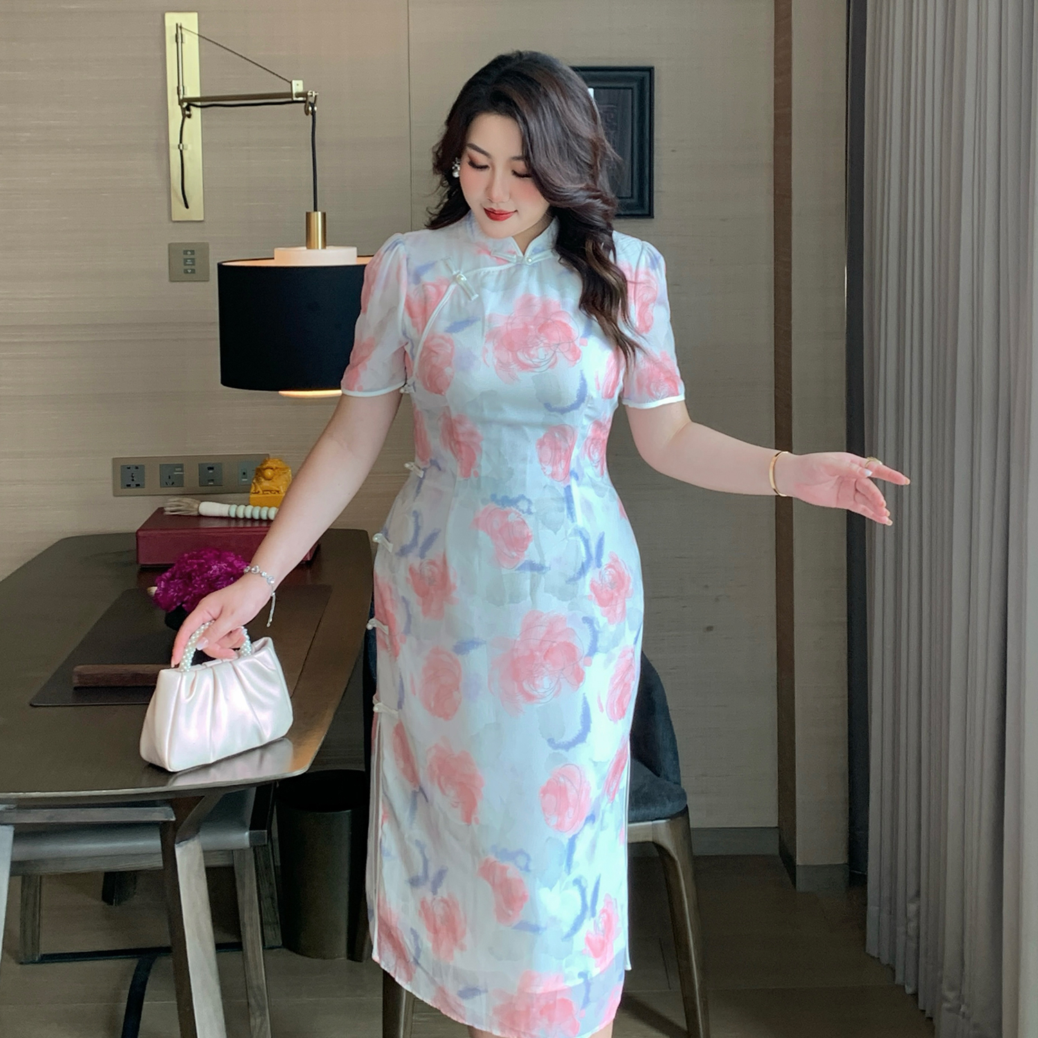 大码女装新中式改良旗袍连衣裙