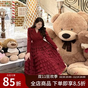 女装 优雅红色西装 秋季 2025时尚 蛋糕连衣裙 新款 GLEC高端胖mm大码