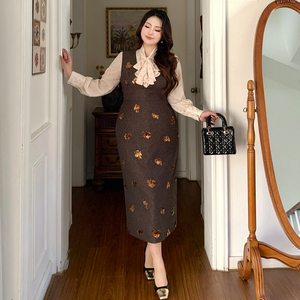 GLEC大码女装法式小香风套装裙富家千金穿搭巨好看的两件套冬装