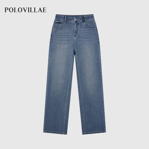 [推荐]polovillae2026夏季专柜女士直筒牛仔裤女阔腿长裤ANRH812