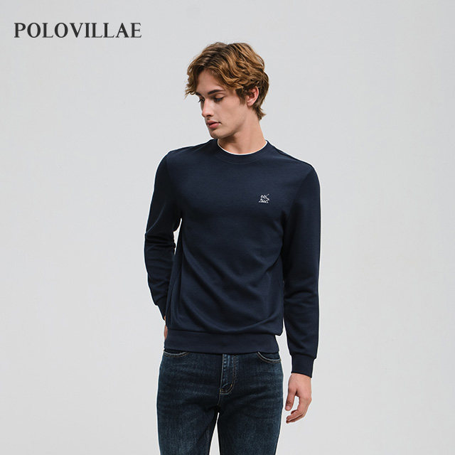 Polovillae男士商务休闲纯色圆领长袖卫衣男上衣男长袖T恤ABQF153