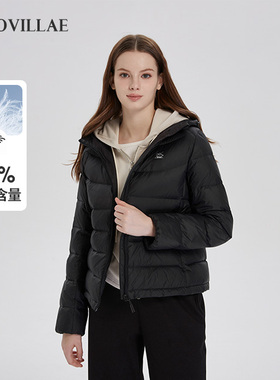 polovillae保罗女士短款轻薄连帽羽绒服女黑色通勤外套AOQW767