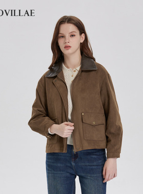 Polovillae专柜同款女士精品撞色翻领短款外套女宽松上衣AEQF780